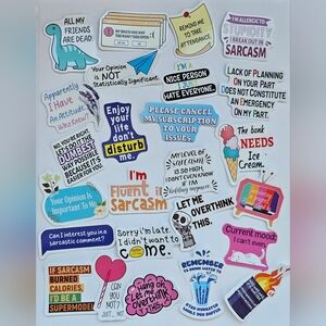 Funny and sarcastic stickers, no repeats,  great for Journaling, stationary